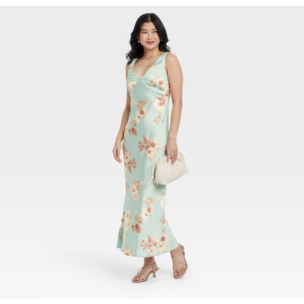 NWT - Women's Satin Slip Maxi Dress - A New Day - Size Large - Mint - Picture 3 of 4